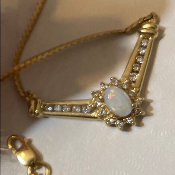 VTG 14k Yellow Gold AV Alwand Vahan 🌺Opal🌺Diamond Necklace - Picture 1 of 10